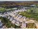 Wide aerial view of a residential neighborhood, highlighting the pool and green surroundings at 108 Summer Breeze Ln, Canton, GA 30114