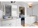 Bright bathroom with granite countertops and decorative accents and view to bedroom at 108 Summer Breeze Ln, Canton, GA 30114