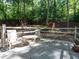 This backyard features a cozy patio with outdoor seating surrounded by mature trees and greenery at 613 Rock Springs Pass, Dallas, GA 30157