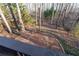 Landscaped backyard with a circular patio area surrounded by trees and natural features at 2425 Pemberton Pt, Buford, GA 30519