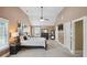 Beautifully furnished main bedroom with high vaulted ceilings, lots of closet space, and a ceiling fan at 106 Dustin Dr, Stockbridge, GA 30281