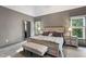 Main bedroom with tray ceiling, neutral colors, carpet floors, and ample natural light at 635 Piping Rock Pt, Lawrenceville, GA 30043