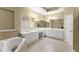 Main bathroom showcasing double sink vanity, soaking tub, and tile flooring at 1211 Comet View Se Trl, Smyrna, GA 30082