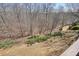 Large backyard featuring a treeline, stone patio, bird feeders, and decorative bushes at 586 Devon Brooke Dr, Woodstock, GA 30188