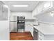 An updated kitchen features stainless steel appliances and white cabinets, providing a contemporary feel at 795 Hammond Dr # 801, Atlanta, GA 30328