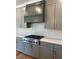 Kitchen features gray cabinets, a white backsplash and a gas range cooktop at 4015 Sierra Vista Cir, Cumming, GA 30028