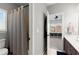 Bathroom featuring a bathtub and shower combination with a grey shower curtain at 112 Rocky Creek Trl, Woodstock, GA 30188