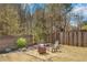 Cozy backyard retreat with gravel base, fire pit, Adirondack chairs, and a wooden fence border at 690 Floral Pl, Suwanee, GA 30024