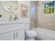 Bathroom featuring a vanity and sink, toilet, shower, and tub at 1270 Graymont Sw Dr, Atlanta, GA 30310