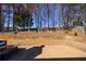 Flat back yard area featuring a tiered retaining wall and a wooded border for added privacy at 7350 Brassfield Dr, Cumming, GA 30041