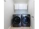 Laundry room with modern washer and dryer, and white cabinets for storing all your cleaning needs at 7350 Brassfield Dr, Cumming, GA 30041