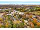 Stunning aerial view of a neighborhood surrounded by colorful fall foliage with the city skyline in the background at 2026 Swazey Dr, Decatur, GA 30032