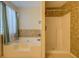 Bathroom featuring a separate tub and shower area with a mosaic tile accent at 477 Harvick Cir, Stockbridge, GA 30281