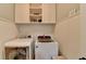 Laundry room with new washer and dryer, cabinets and neutral decor at 370 Laurel Oak Dr, Suwanee, GA 30024