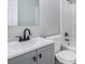 Cozy bathroom featuring a gray vanity with modern sink fixtures at 441 Village Way, Lawrenceville, GA 30046