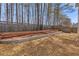 Fenced backyard featuring raised garden beds and natural landscaping at 1116 Oak Hollow Ln, Hampton, GA 30228