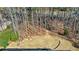 Overhead image of the backyard highlighting the fire pit area and the surrounding towering trees at 2805 Roxburgh Dr, Roswell, GA 30076