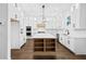 Bright kitchen features an island with storage and modern white cabinets and stainless steel appliances at 3255 Hilltop Cir, Marietta, GA 30066