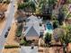 Aerial view showcasing a home with a well-manicured yard and outdoor pool, nestled in a vibrant neighborhood at 65 Gatewood Dr, Marietta, GA 30068