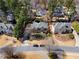Aerial view of a lovely home with mature trees, landscaped yard and proximity to neighborhood streets at 65 Gatewood Dr, Marietta, GA 30068