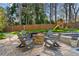 Backyard patio with fire pit, Adirondack chairs, lush landscaping, and a perfect outdoor entertaining space at 65 Gatewood Dr, Marietta, GA 30068