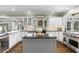 Stylish kitchen features an island, stainless steel appliances, hardwood floors and white cabinetry at 65 Gatewood Dr, Marietta, GA 30068