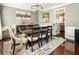 Formal dining room with seating for six, a decorative sideboard, and modern chandelier at 3176 Crestmont Nw Way, Kennesaw, GA 30152