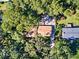 Aerial view of a house with a brown roof surrounded by lush trees and greenery at 4696 Dunover Cir, Dunwoody, GA 30360