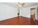 Bedroom with hardwood floors, ceiling fan and ensuite bathroom at 30 Dunwoody Springs Dr, Atlanta, GA 30328