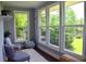 Bright sunroom with large windows offering views of the lush backyard and serene lake at 2948 Legion Lake Rd, Douglasville, GA 30135