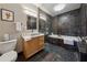 Stylish bathroom with a wooden cabinet, square sink and a luxurious shower and bath area at 101 Bevil Ridge Se Rd, Emerson, GA 30137