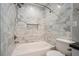 Bathroom with marble-tiled shower and bathtub, includes niche at 2280 Whitestone Pl, Alpharetta, GA 30005