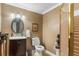 Cozy bathroom with a glass shower, vanity with a mirror and neutral wall color at 90 Lakeside Dr, Hiram, GA 30141