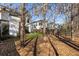 Wooded backyard featuring green grass, a privacy fence and patio set at 411 Johnson Ct, Alpharetta, GA 30009