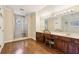 Spacious bathroom featuring hardwood floors, and vanity, and a walk-in shower at 2819 Saddlebrook Nw Way, Marietta, GA 30064