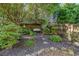 Secluded backyard retreat with a charming swing, stone accents, and mature landscaping for relaxation at 4770 Shiloh Springs Rd, Cumming, GA 30040