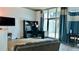 Cozy living room featuring a home office setup and large sliding glass doors at 943 Peachtree Ne St # 704, Atlanta, GA 30309