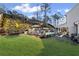 A large backyard with a well-manicured lawn, a multi-tiered garden, and a lovely pool area for outdoor enjoyment at 330 Peninsula Pt, Canton, GA 30115