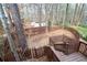 Backyard features wooden stairs leading to a fenced in area with mature trees providing shade and privacy at 244 Sherbrook Nw Ct, Marietta, GA 30064