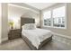 Cozy bedroom with a tufted headboard, two windows and neutral decor at 58 Canton St # 302, Alpharetta, GA 30009