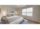 Cozy bedroom with soft carpet, a window with blinds, and neutral decor at 7728 Sudbury Cir, Covington, GA 30014