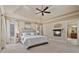 Spacious main bedroom with trey ceilings, a fireplace and windows for natural light at 13029 Dartmore Ave, Alpharetta, GA 30005
