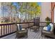 Wooden deck with two chairs, a table, and a view of trees at 612 Vinings Estates Se Dr # B12, Smyrna, GA 30126