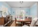 Elegant dining room boasting hardwood floors, a wooden table, blue walls and natural light at 2038 Drogheda Ln, Marietta, GA 30066