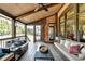 Covered patio with wood ceiling, brick accents, ample seating, and a view of the fenced yard at 5340 Cole Creek Ln, Cumming, GA 30040