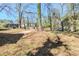 Large, grass backyard with mature trees and an access road at 1542 Columbia Dr, Decatur, GA 30032