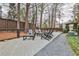 Outdoor deck area with seating for relaxing, with a wood fence surround and treed backdrop at 4454 Dandelion Ln, Atlanta, GA 30342