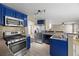 Modern kitchen with stainless steel appliances, blue cabinetry, and a breakfast bar at 4832 Hidden Creek Pl, Decatur, GA 30035