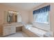 A bright bathroom with a large bathtub, vanity, and sink at 110 Eastfield Ct, Mcdonough, GA 30252