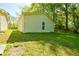 Expansive backyard featuring lush green grass, mature trees, and the home's exterior at 5115 Cascade Palmetto Hwy, Fairburn, GA 30213